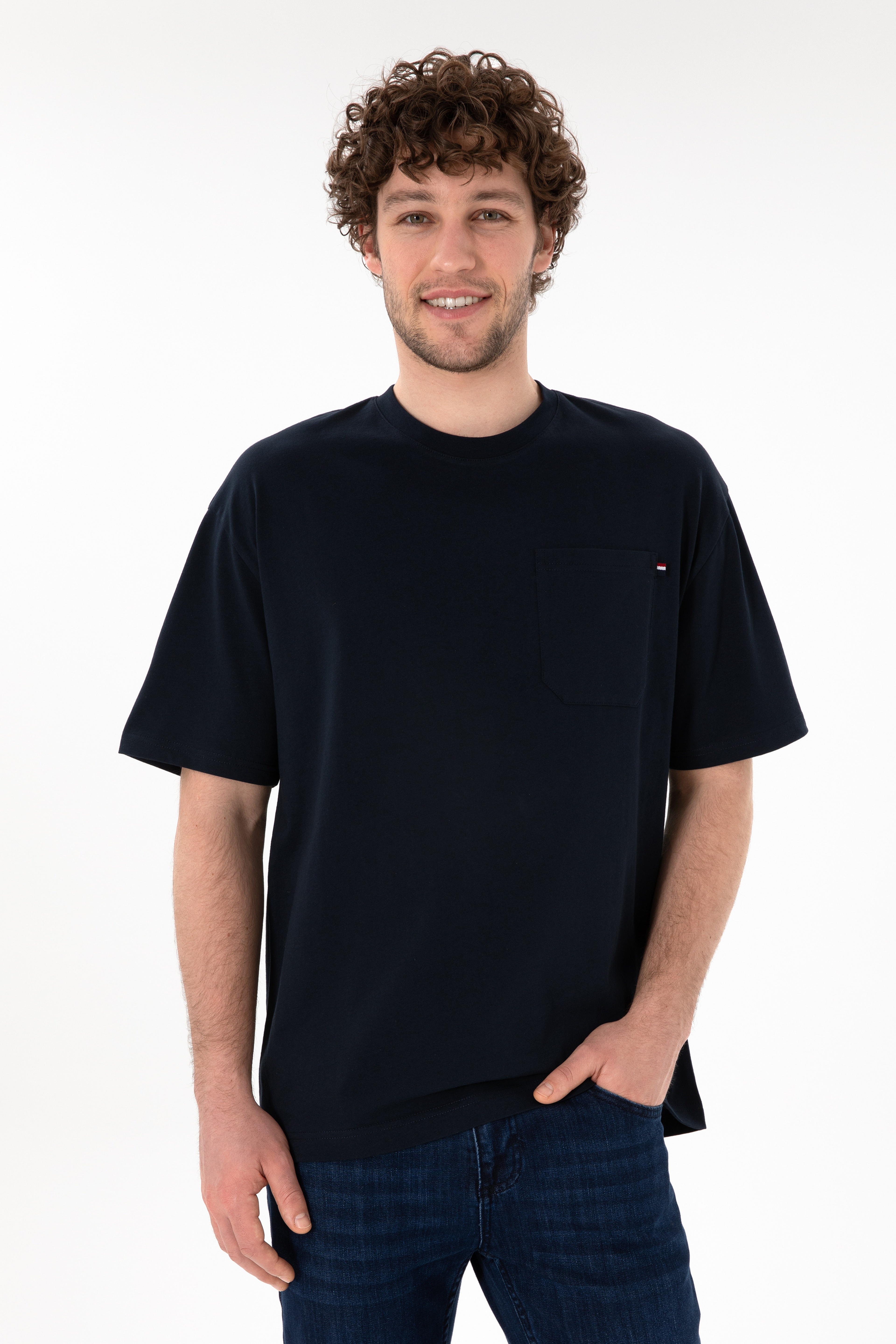 Erkek Comfort Fit Bisiklet Yaka Lacivert Tişört - Image 1