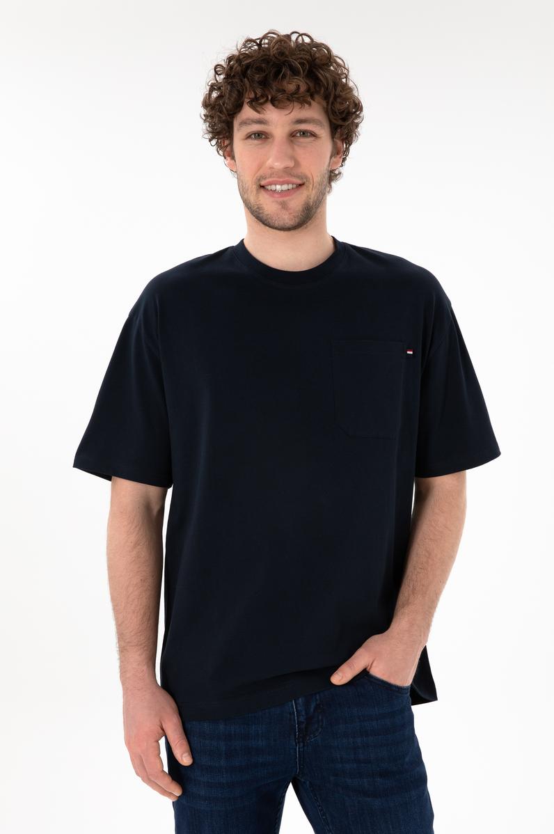 Erkek Comfort Fit Bisiklet Yaka Lacivert Tişört