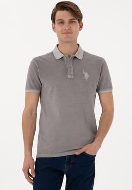 Erkek Slim Fit Polo Yaka Koyu Gri Yıkamalı Basic Tişört - 50305995036