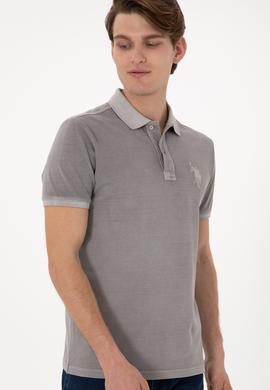 Erkek Slim Fit Polo Yaka Koyu Gri Yıkamalı Basic Tişört - 50305995036