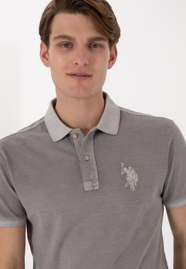 Erkek Slim Fit Polo Yaka Koyu Gri Yıkamalı Basic Tişört - 50305995036