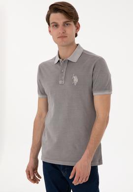 Erkek Slim Fit Polo Yaka Koyu Gri Yıkamalı Basic Tişört - 50305995036