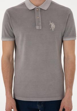 Erkek Slim Fit Polo Yaka Koyu Gri Yıkamalı Basic Tişört - 50305995036