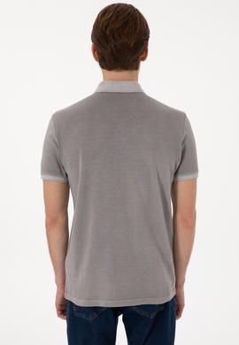 Erkek Slim Fit Polo Yaka Koyu Gri Yıkamalı Basic Tişört - 50305995036