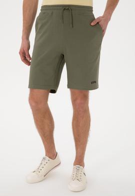 Erkek Koyu Haki Örme Şort - 50305933096