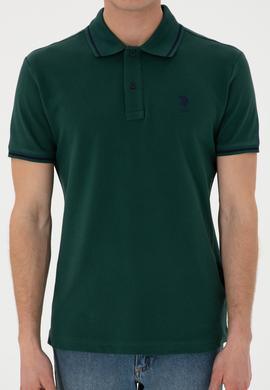 Erkek Slim Fit Polo Yaka Koyu Yeşil Basic Tişört - 50305980067
