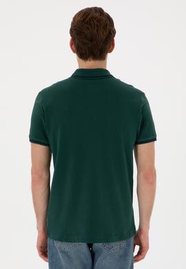 Erkek Slim Fit Polo Yaka Koyu Yeşil Basic Tişört - 50305980067