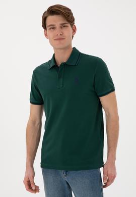 Erkek Slim Fit Polo Yaka Koyu Yeşil Basic Tişört - 50305980067