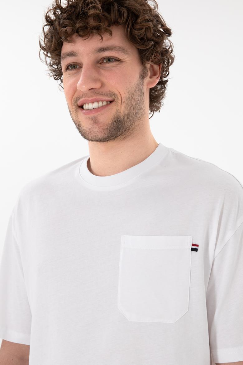 Erkek Comfort Fit Bisiklet Yaka Beyaz Tişört - 50305990006