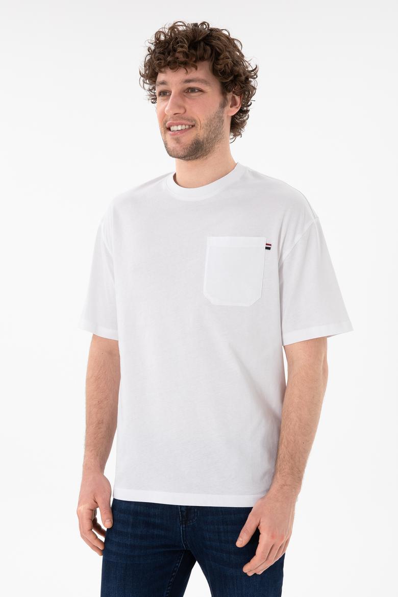 Erkek Comfort Fit Bisiklet Yaka Beyaz Tişört - 50305990006