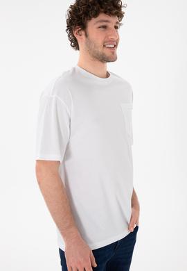 Erkek Comfort Fit Bisiklet Yaka Beyaz Tişört - 50305990006