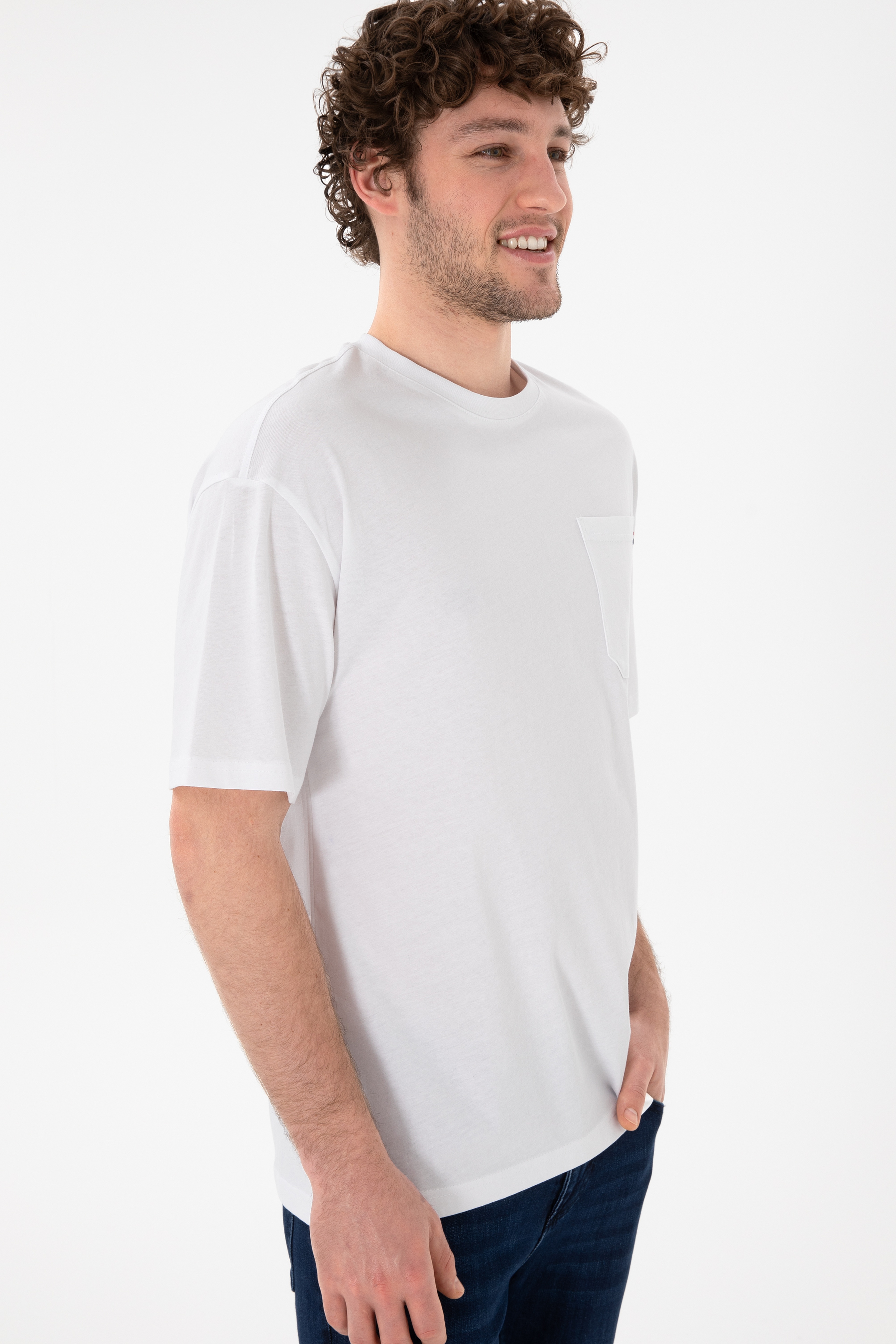 Erkek Comfort Fit Bisiklet Yaka Beyaz Tişört - Image 4