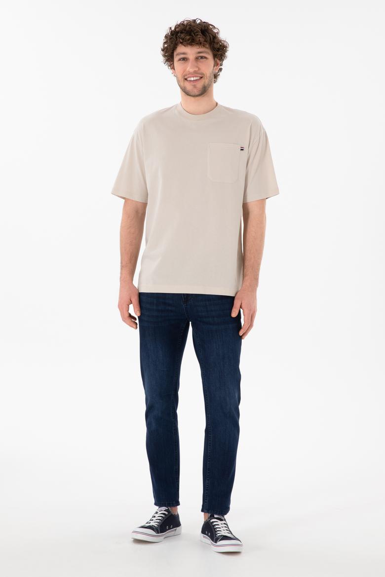 Erkek Comfort Fit Bisiklet Yaka Taş Tişört - 50305990037