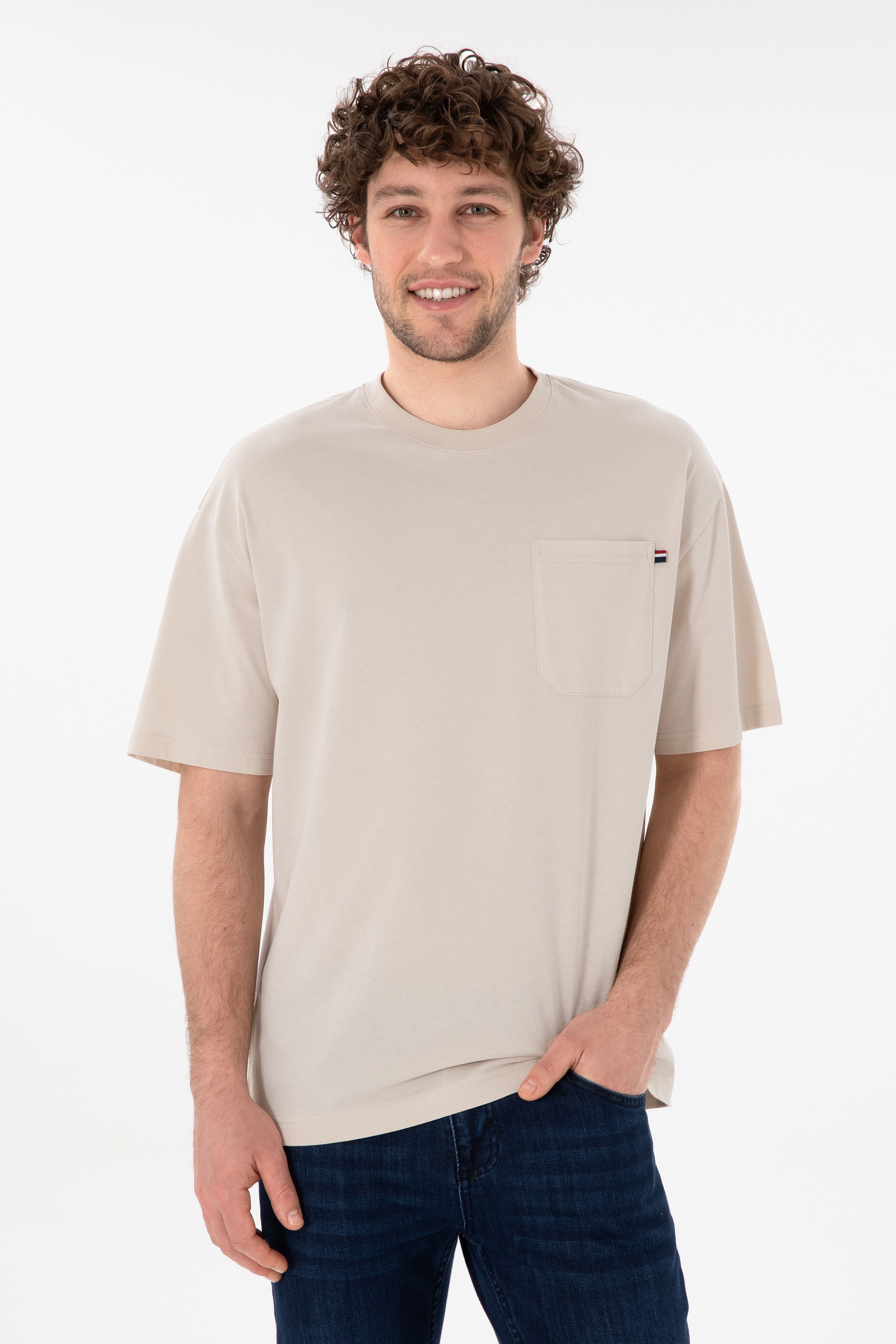 Erkek Comfort Fit Bisiklet Yaka Taş Tişört - Image 1