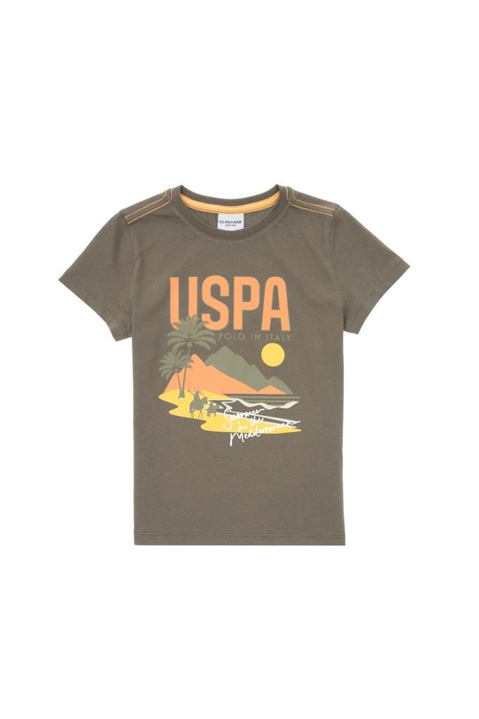 Erkek Çocuk Haki Bisiklet Yaka Tişört