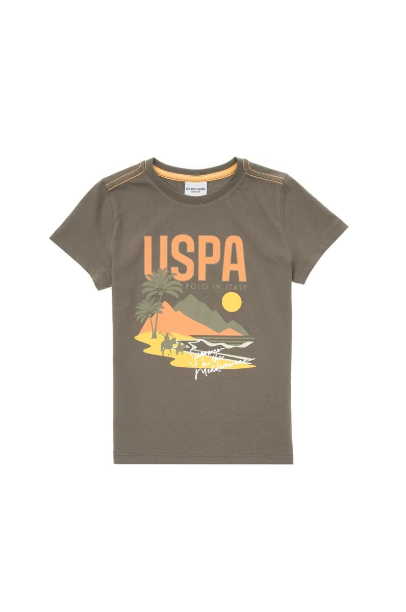 Erkek Çocuk Haki Bisiklet Yaka Tişört