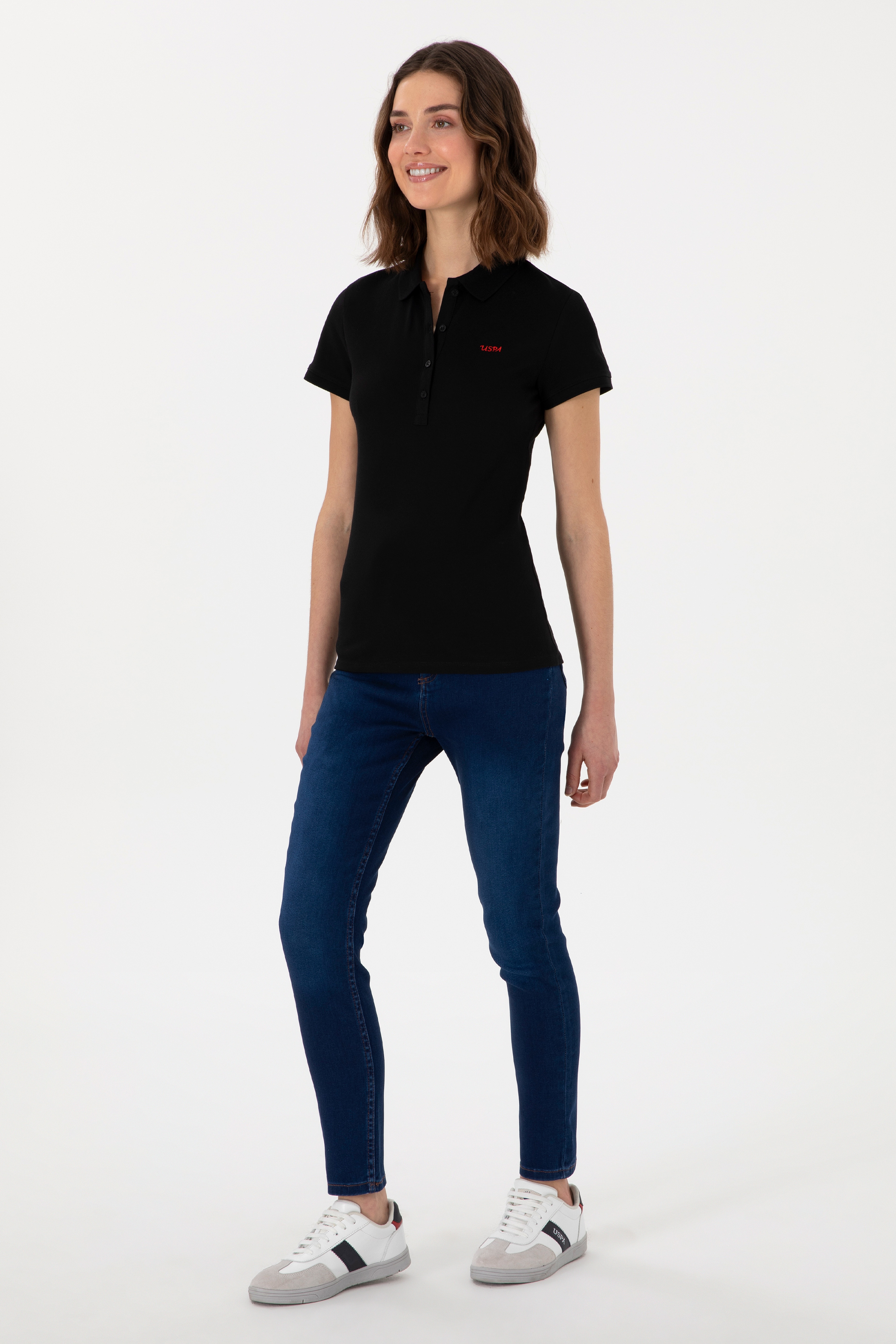 Kadın Siyah Basic Polo Yaka Tişört