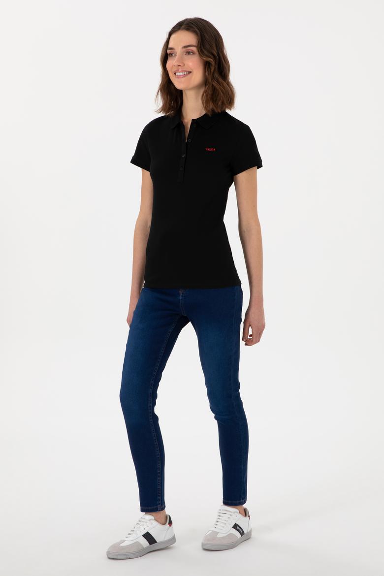 Kadın Siyah Basic Polo Yaka Tişört - 50305764020