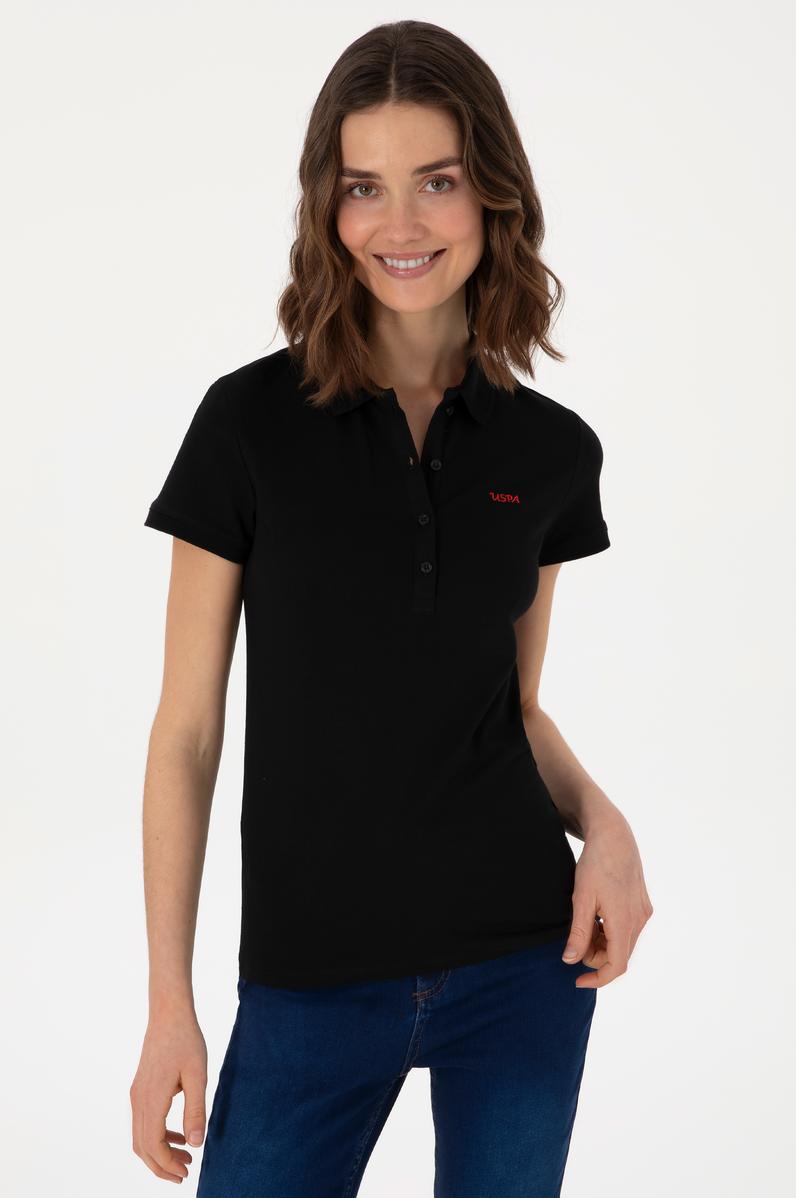 Kadın Siyah Basic Polo Yaka Tişört