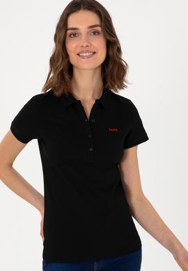 Kadın Siyah Basic Polo Yaka Tişört - 50305764020