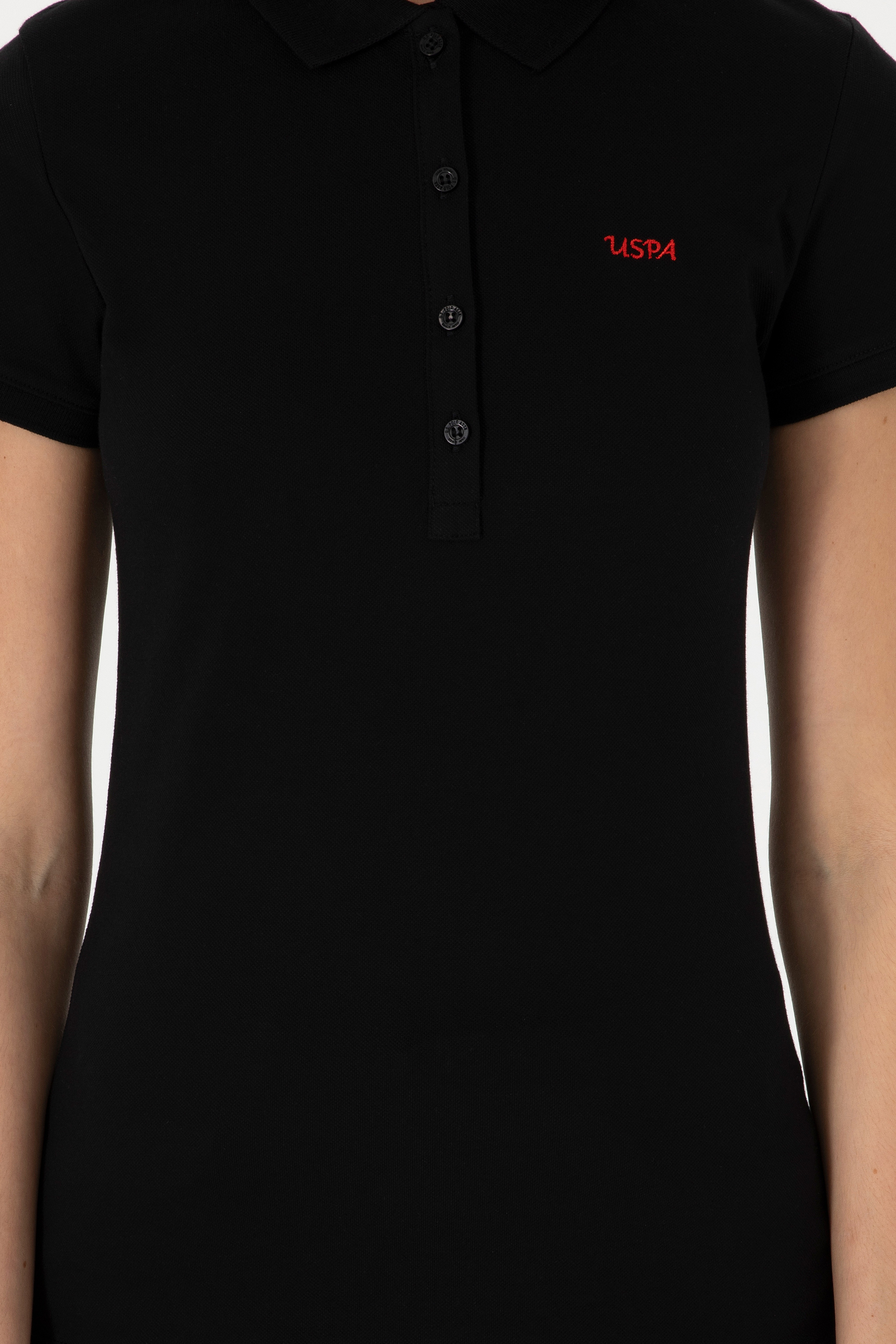 Kadın Siyah Basic Polo Yaka Tişört