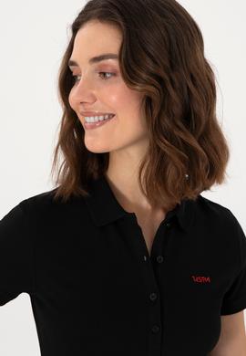 Kadın Siyah Basic Polo Yaka Tişört - 50305764020