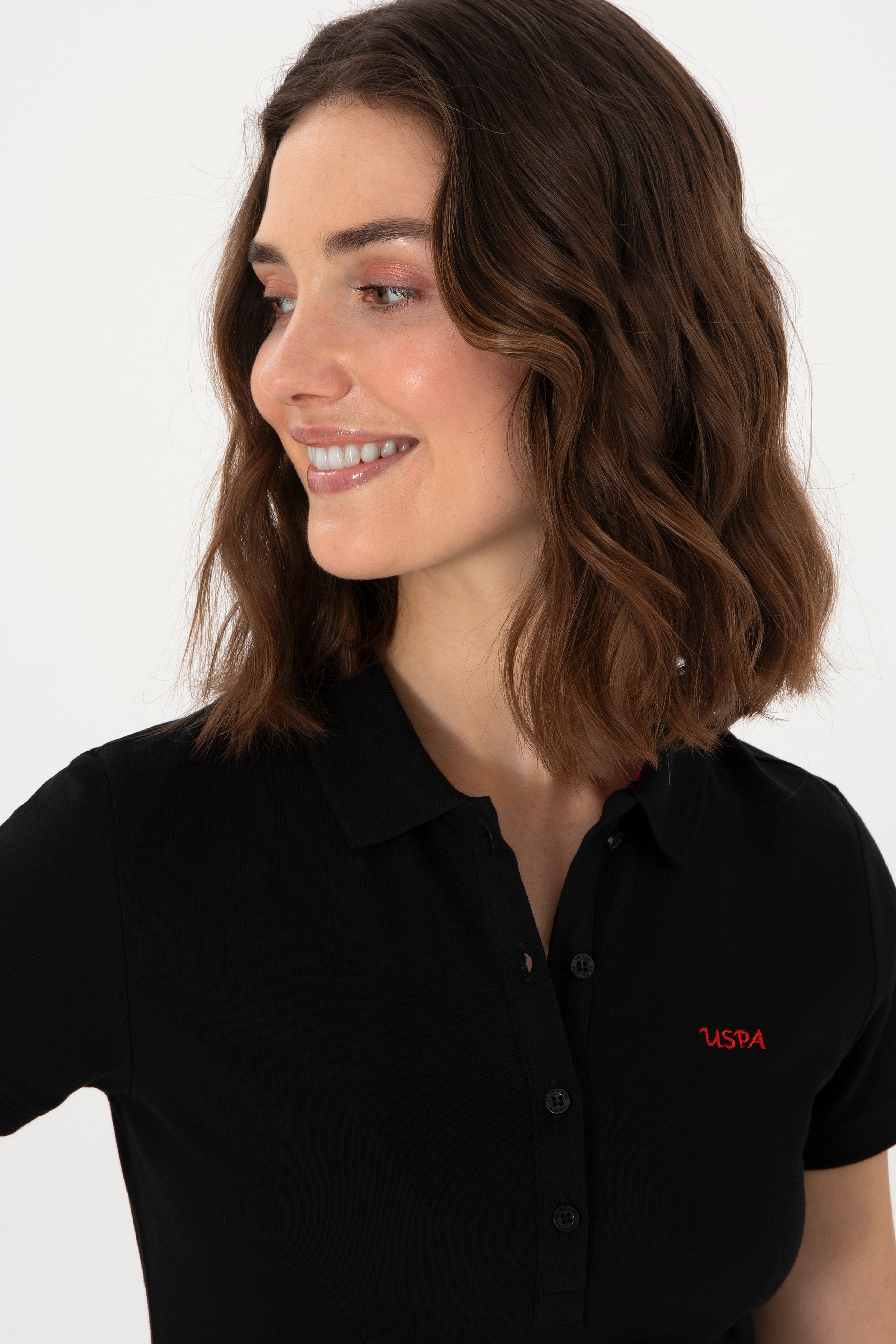 Kadın Siyah Basic Polo Yaka Tişört - Image 3
