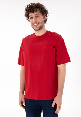 Erkek Comfort Fit Bisiklet Yaka Kırmızı Tişört - 50305990046