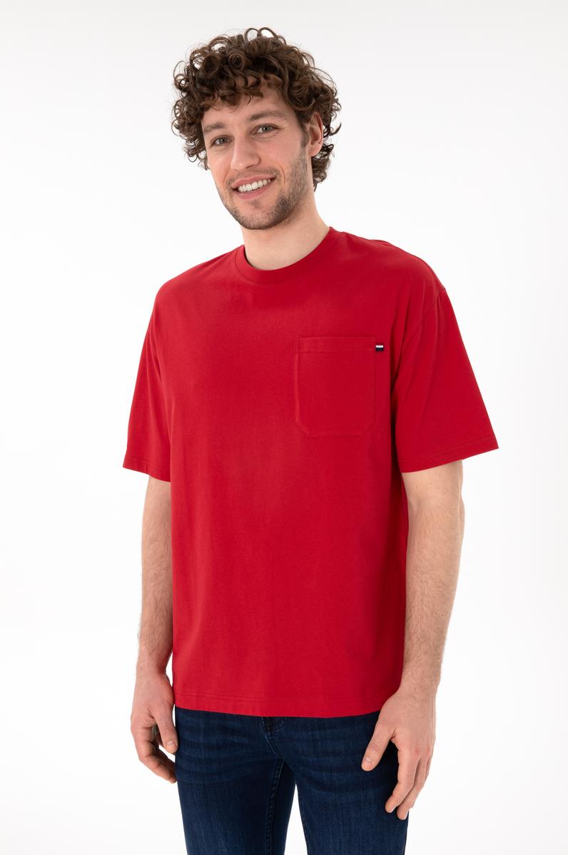 Erkek Comfort Fit Bisiklet Yaka Kırmızı Tişört