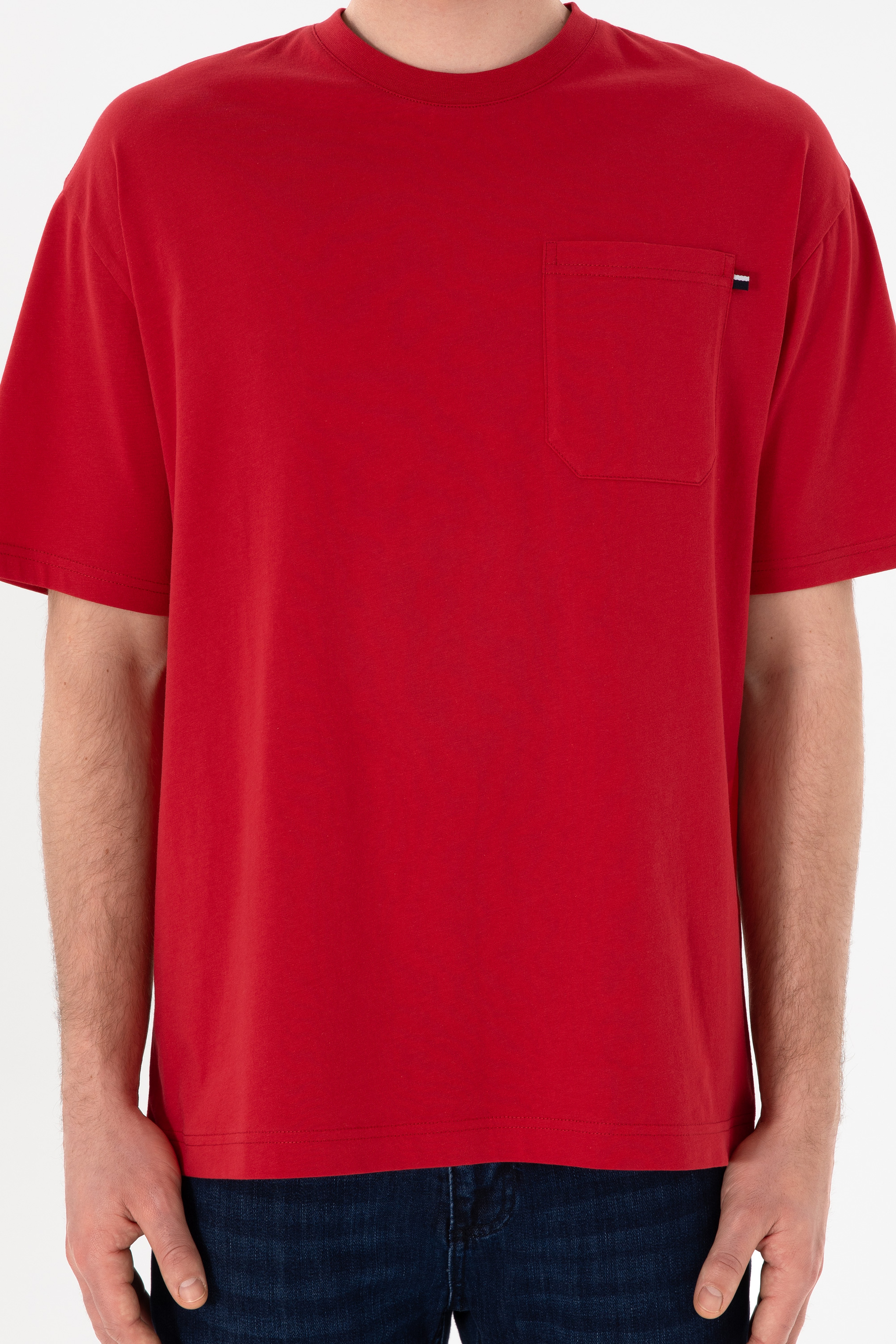 Erkek Comfort Fit Bisiklet Yaka Kırmızı Tişört - Image 7