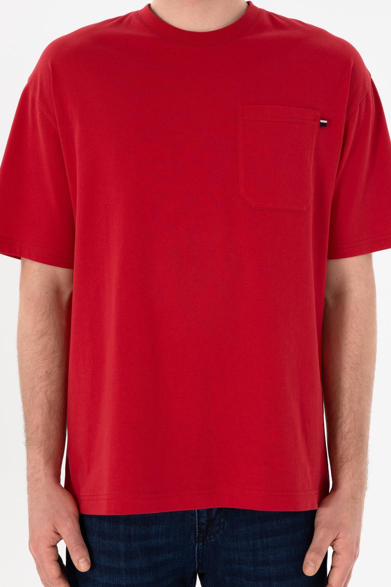 Erkek Comfort Fit Bisiklet Yaka Kırmızı Tişört - 50305990046