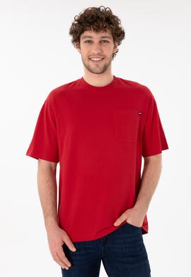 Erkek Comfort Fit Bisiklet Yaka Kırmızı Tişört - 50305990046