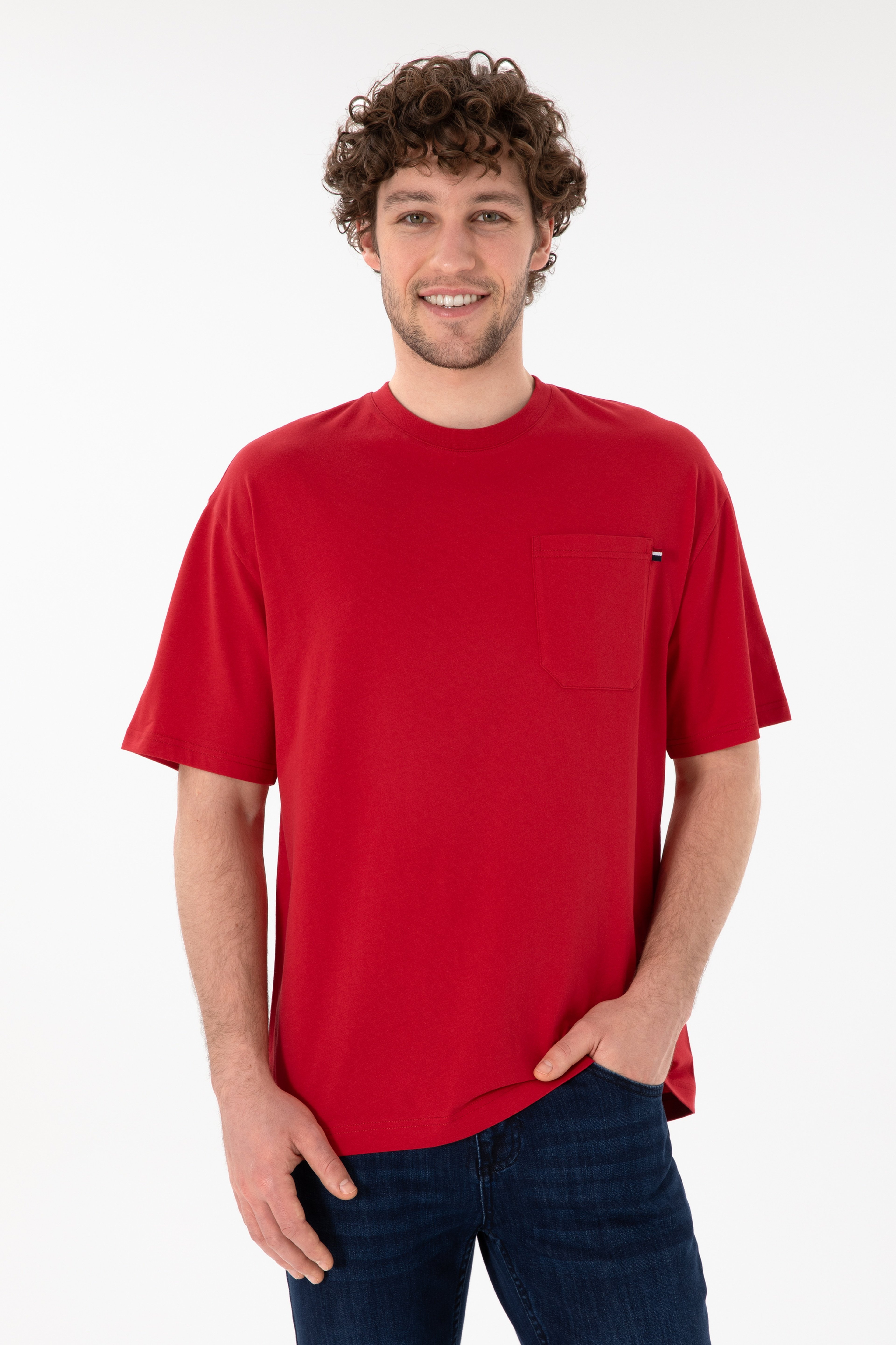 Erkek Comfort Fit Bisiklet Yaka Kırmızı Tişört - Image 1