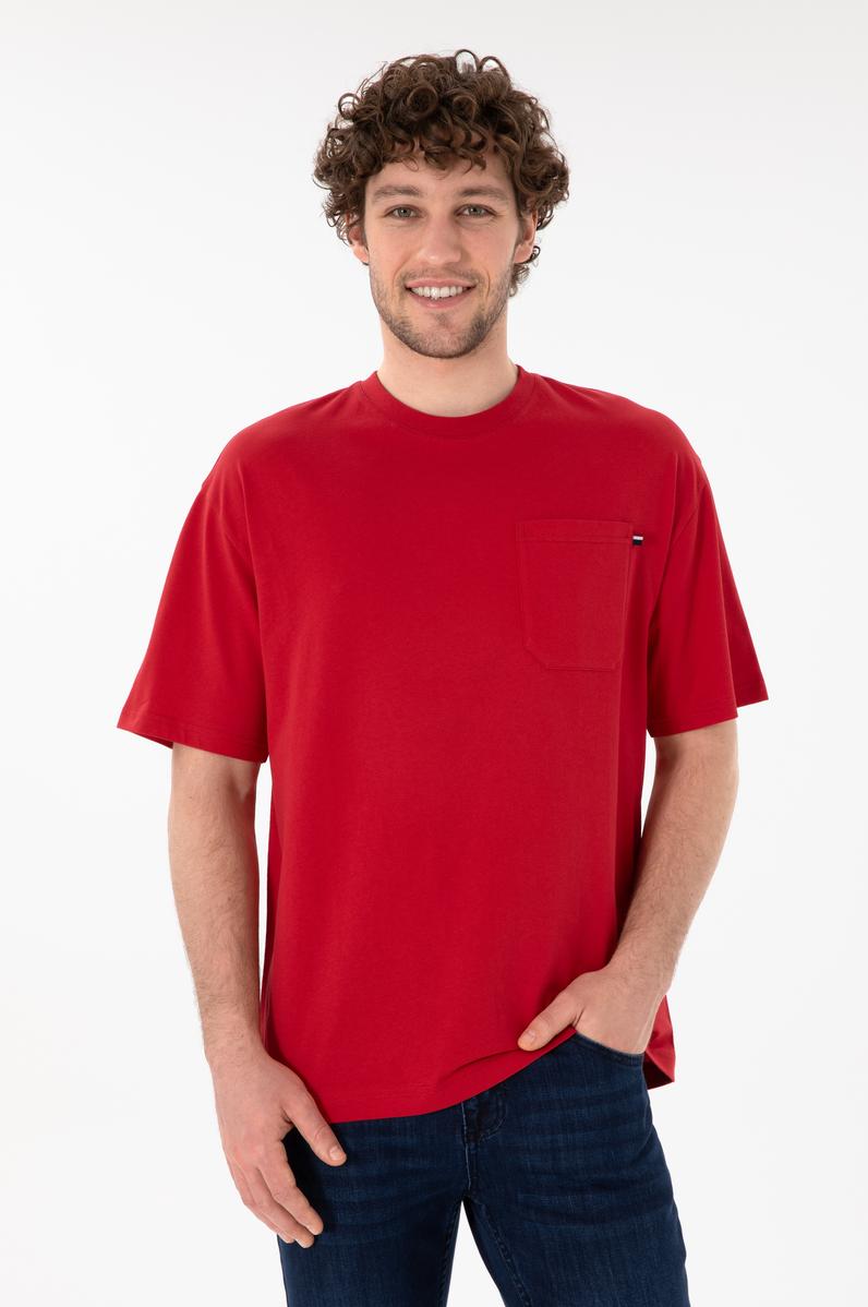 Erkek Comfort Fit Bisiklet Yaka Kırmızı Tişört