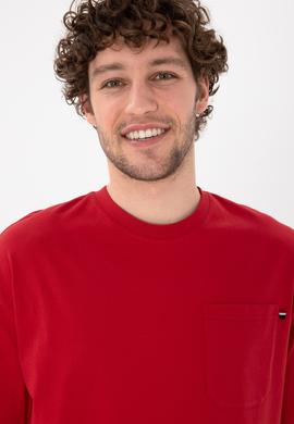 Erkek Comfort Fit Bisiklet Yaka Kırmızı Tişört - 50305990046