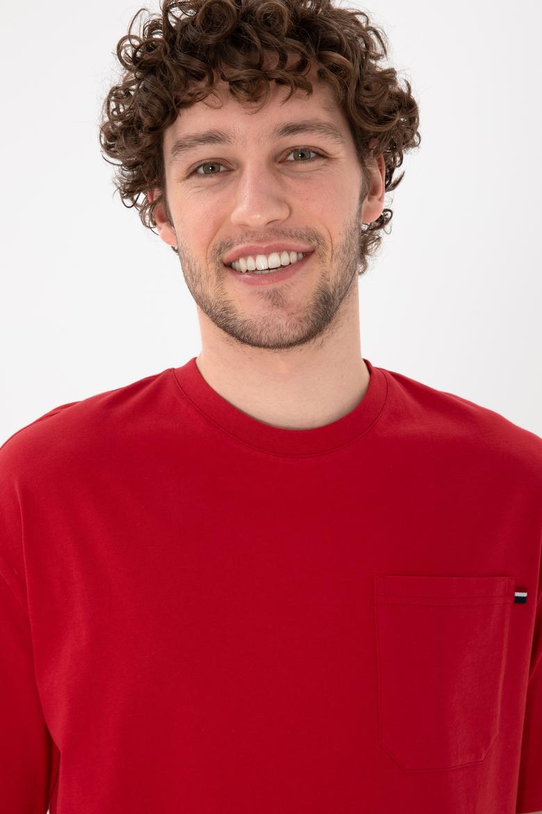 Erkek Comfort Fit Bisiklet Yaka Kırmızı Tişört - 50305990046