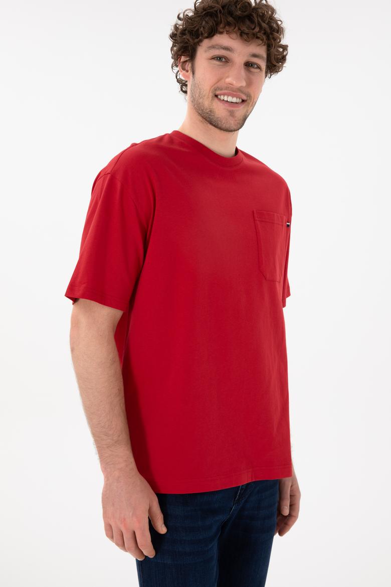 Erkek Comfort Fit Bisiklet Yaka Kırmızı Tişört - 50305990046