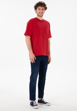 Erkek Comfort Fit Bisiklet Yaka Kırmızı Tişört - 50305990046