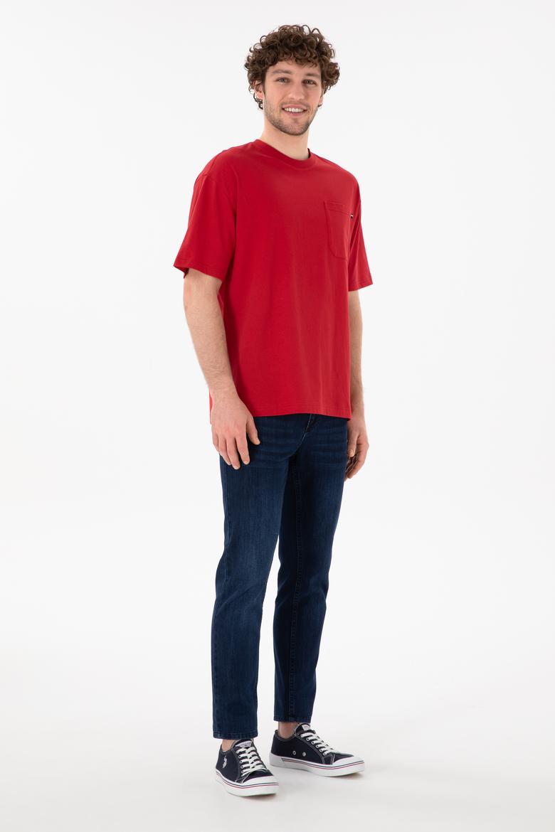 Erkek Comfort Fit Bisiklet Yaka Kırmızı Tişört - 50305990046