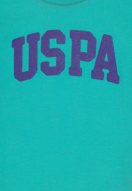 Kız Çocuk Mint Bisiklet Yaka Pamuk Simli Uspa Baskılı Basic Tişört - 50306042025