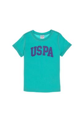 Kız Çocuk Mint Bisiklet Yaka Pamuk Simli Uspa Baskılı Basic Tişört - 50306042025