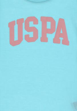 Kız Çocuk Aqua Bisiklet Yaka Pamuk Simli Uspa Baskılı Basic Tişört - 50306042093