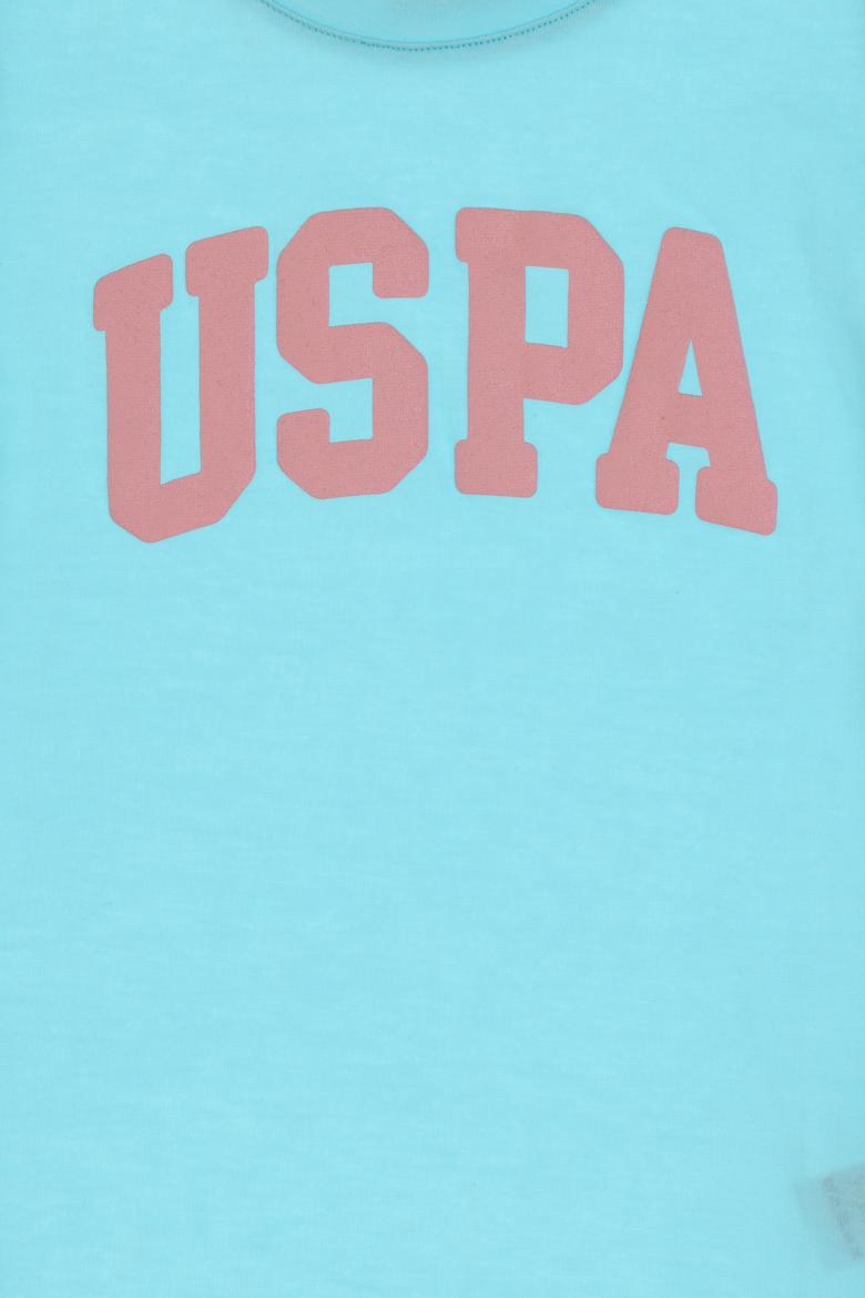 Kız Çocuk Aqua Bisiklet Yaka Pamuk Simli Uspa Baskılı Basic Tişört - 50306042093