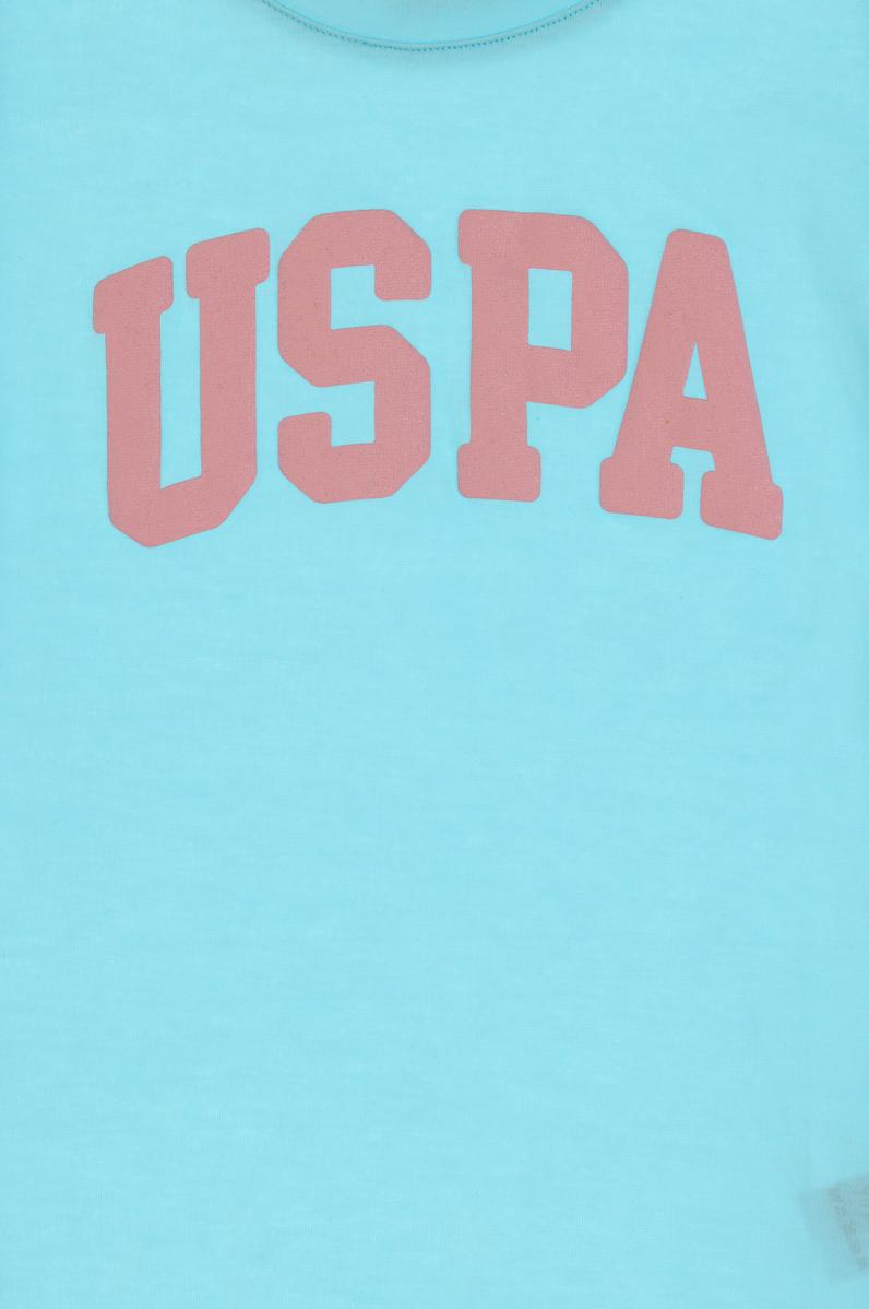 Kız Çocuk Aqua Bisiklet Yaka Pamuk Simli Uspa Baskılı Basic Tişört