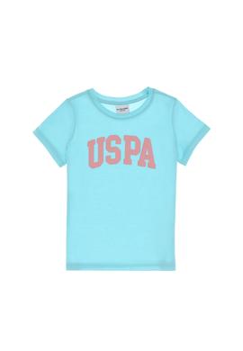 Kız Çocuk Aqua Bisiklet Yaka Pamuk Simli Uspa Baskılı Basic Tişört - 50306042093