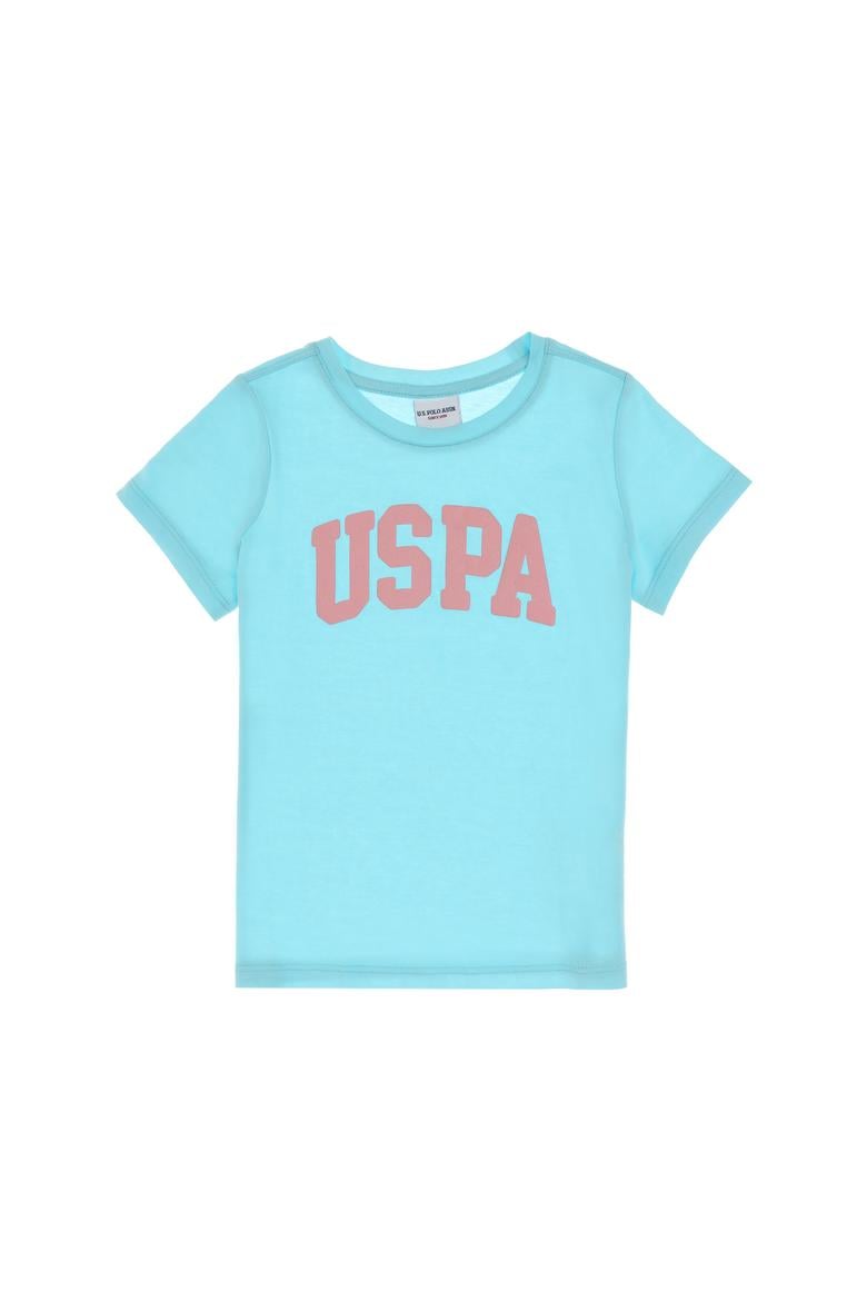 Kız Çocuk Aqua Bisiklet Yaka Pamuk Simli Uspa Baskılı Basic Tişört - 50306042093