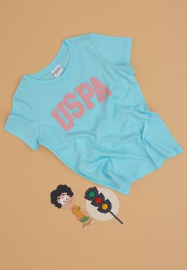 Kız Çocuk Aqua Bisiklet Yaka Pamuk Simli Uspa Baskılı Basic Tişört - 50306042093