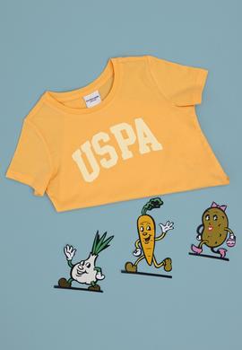 Kız Çocuk Turuncu Bisiklet Yaka Pamuk Simli Uspa Baskılı Basic Tişört - 50306042127
