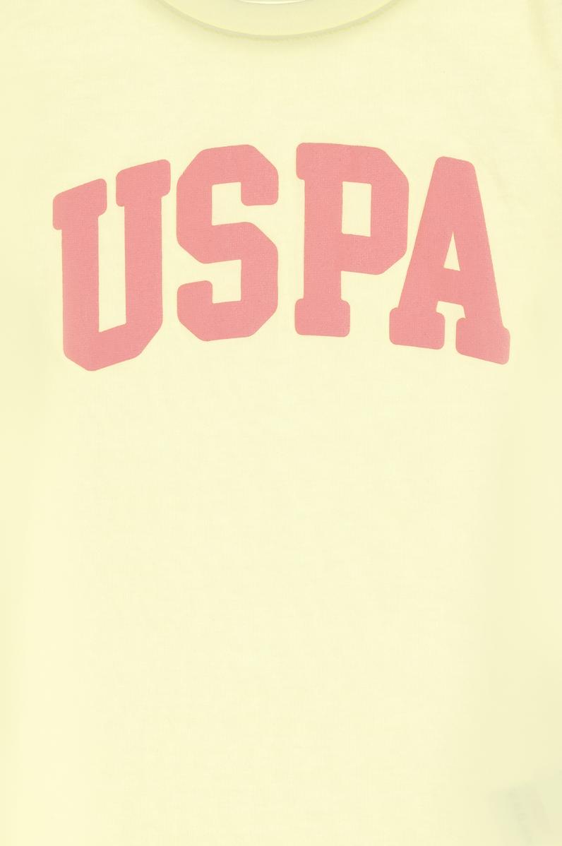 Kız Çocuk Limon Bisiklet Yaka Pamuk Simli Uspa Baskılı Basic Tişört