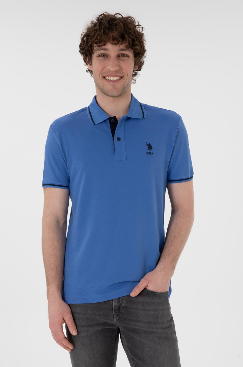 Erkek Slim Fit Polo Yaka İndigo Basic Tişört